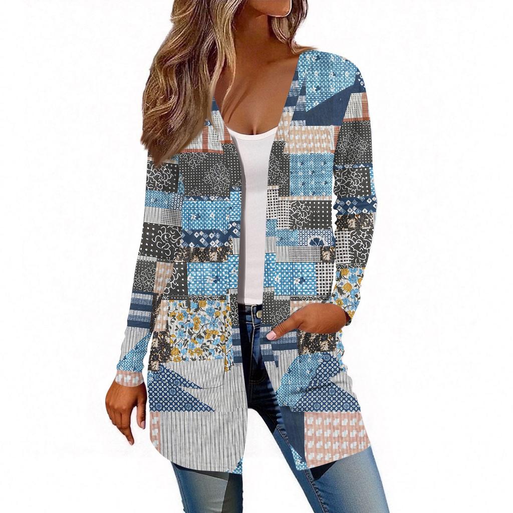 Damen Langarm Strickjacke Lässige Jacke mit Taschen Oberteil