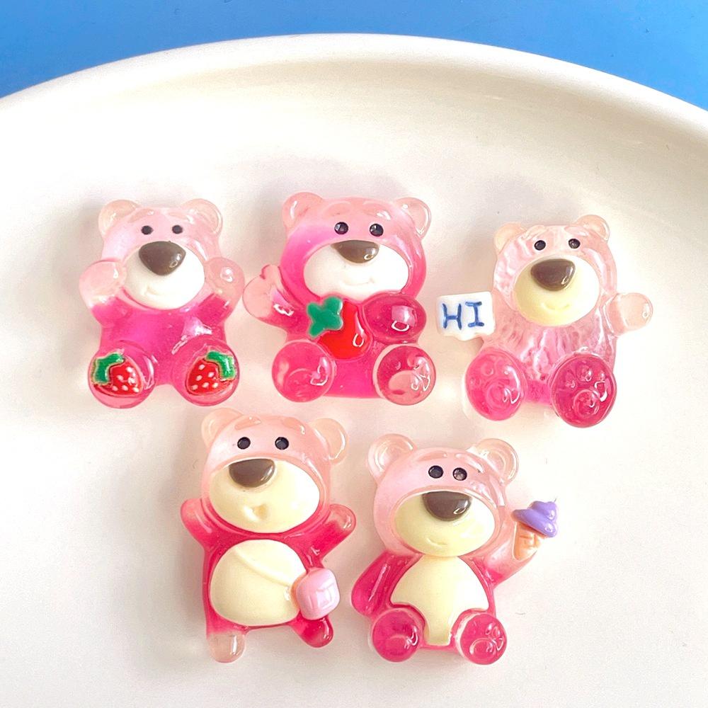 Cute Strawberry Bear Resin Accessories Cream Jelly Diy Phone Case Water Bottle Charm Car Sticker
