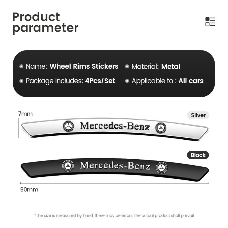 2025 Hot 4pcs Car Wheel Hub Sticker Tire Rim Metal Alloy Strips For Mercedes Benz AMG W206 W204 W205 W212 W213 W221 W222 W223 W2