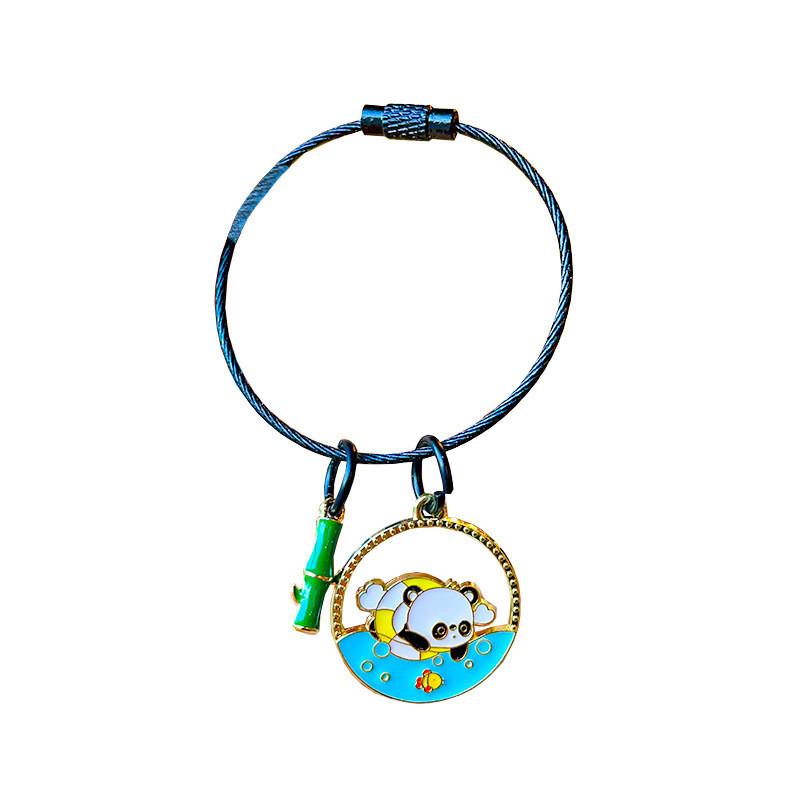 National Style Adorable Panda Bamboo Keyring Exquisite Metal Gift For Couples And Friends