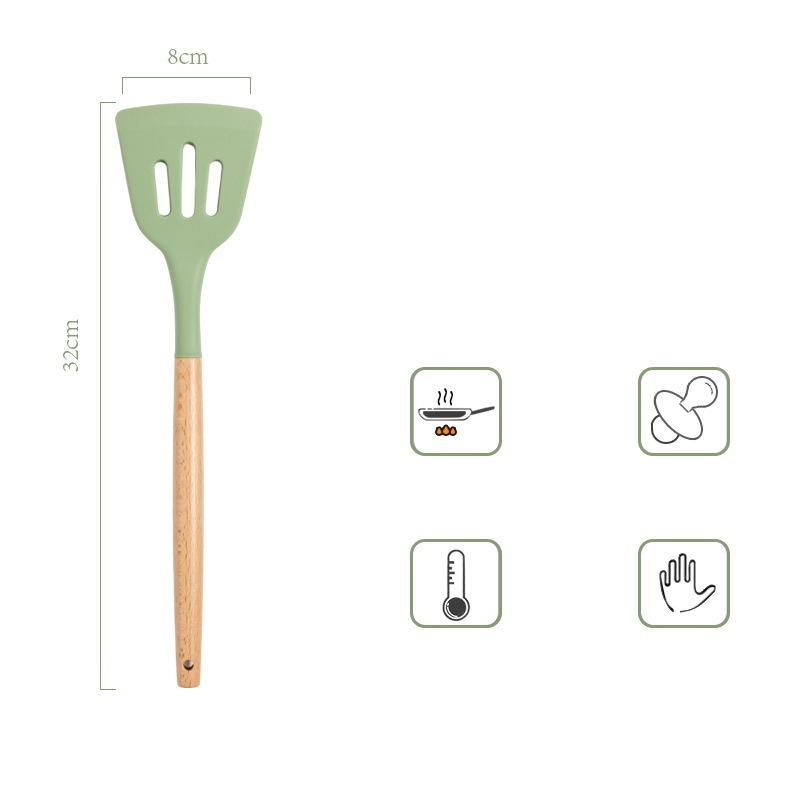 

Новый авокадо зеленый силиконовый кухонный набор инструментов для приготовления пищи с деревянной ручкой антипригарный шпатель половник венчики для взбивания яиц совок