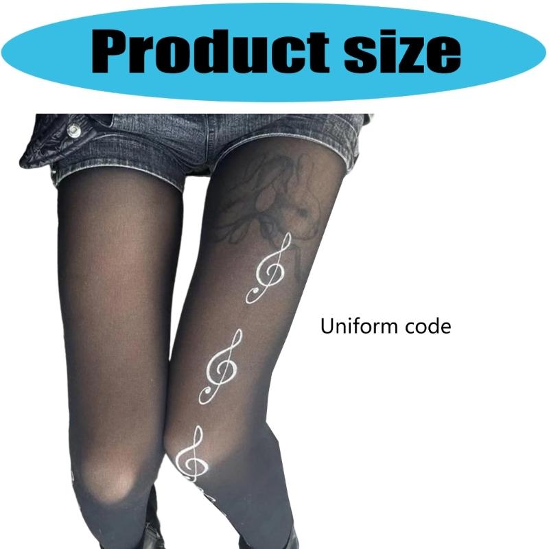 Musical Note Print Black Tights Stockings for Women Japanese Style Elegant Gothic Semi Opaque Pantyhose Legggings