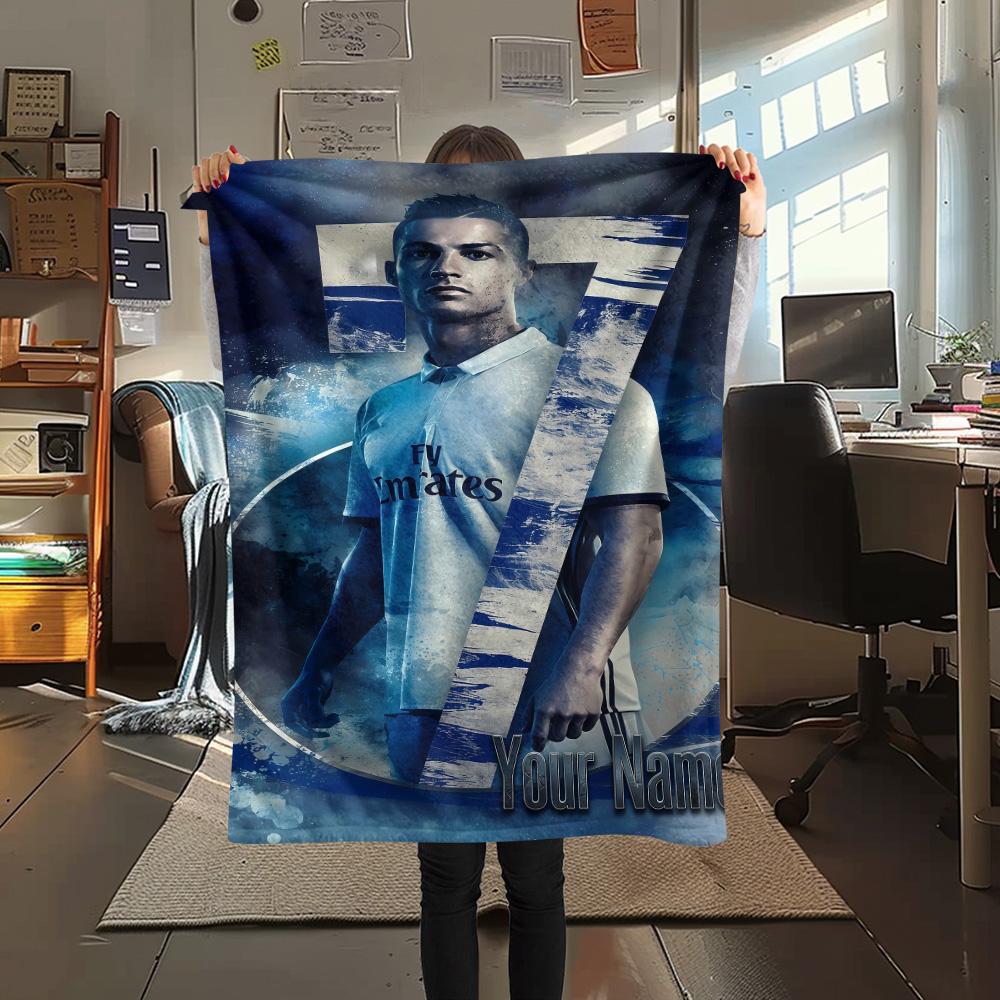 1PC Custom Name CR7 Patterned Flannel Blanket Suitable For All Seasons for Home Decor Warmth and Comfort Gifts Holiday Present -HE123