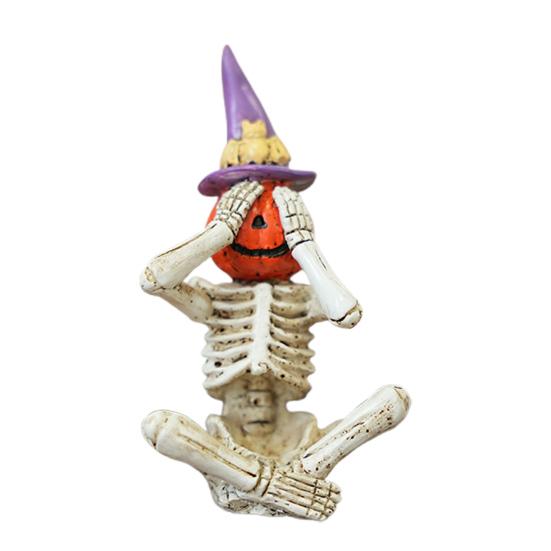 Halloween Skeleton Pumpkin Figurine Resin See Hear Speak No Evil Pumpkin Head Skeleton Statue for Home Haunted House Decor
