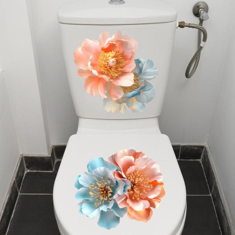 Blomster Toiletklistermærke Vandtæt Badeværelse Vægmærkat Toiletlåg Klistermærke Selvklæbende Aftagelige Dekaler Boligindretning