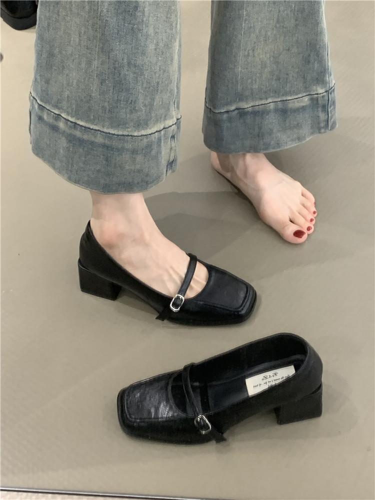 

2025 Ультрамягкие Ретро Квадратный Носок Слипоны Высокий Каблук Мэри Джейн Женская Обувь Французский Стиль Толстый Каблук Осень Полиуретан Апгрейд 35 чёрный