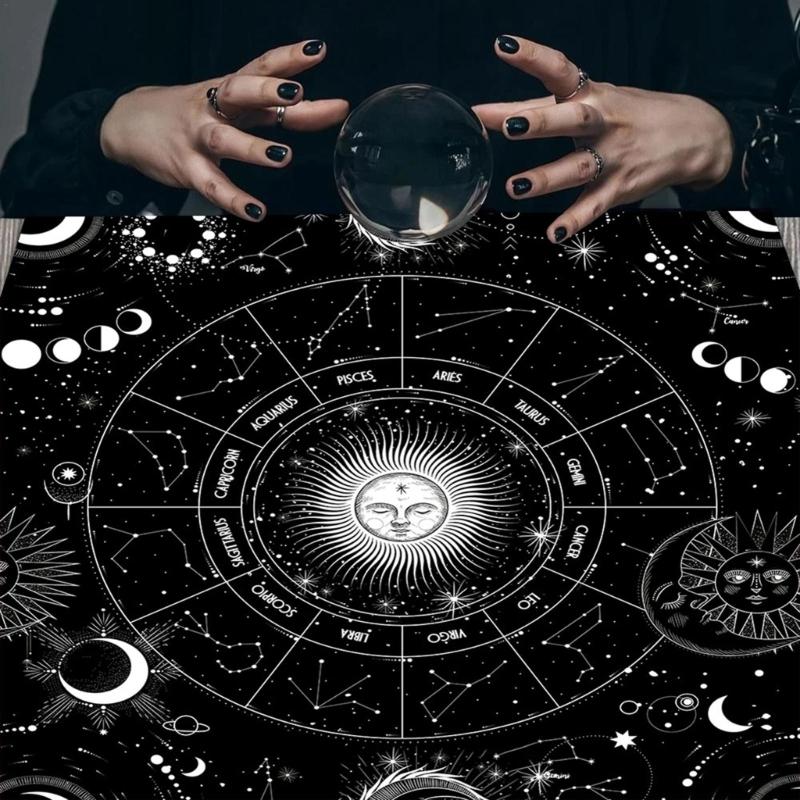 Tarot Card Tablecloth Altars Cloth Astrology Divinations Non-Slip Mat 12 Constellations Tablecloth Tapestry Home Decors