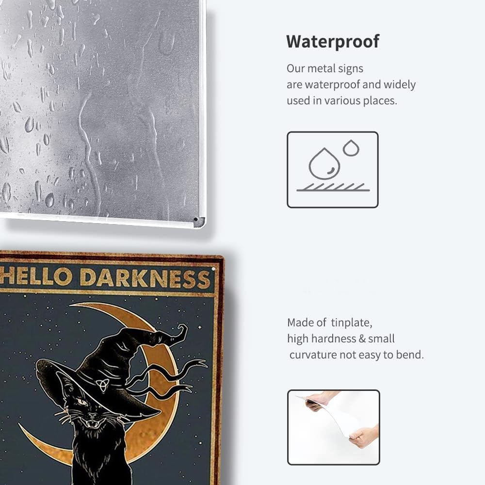 Black Cat Witch Halloween Darkness My Old Friend Retro Tin Signs Vintage Wall Decoration Home Bar Kitchen Hotel Dining Room Metal Poster 8x12 Inch