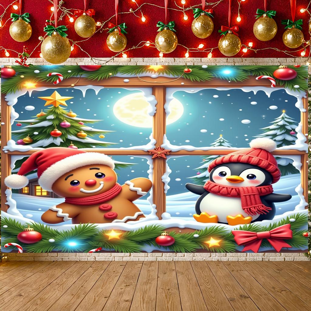 Winter Backdrop Red Scarf Festive Backdrop Holiday Background Colorful Ornaments Xmas Display For Christmas Party Home Decor