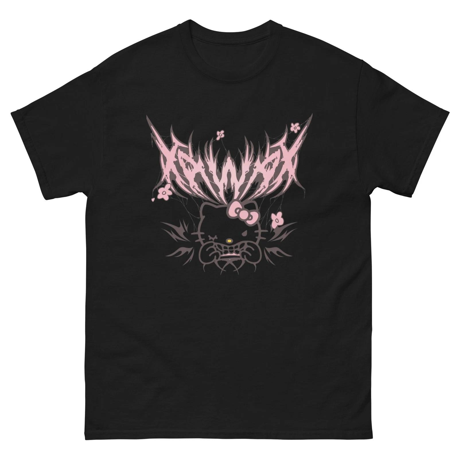 T-Shirt Y2K Gothic Kitty | Vintage Emo Streetwear Pink Graphic L