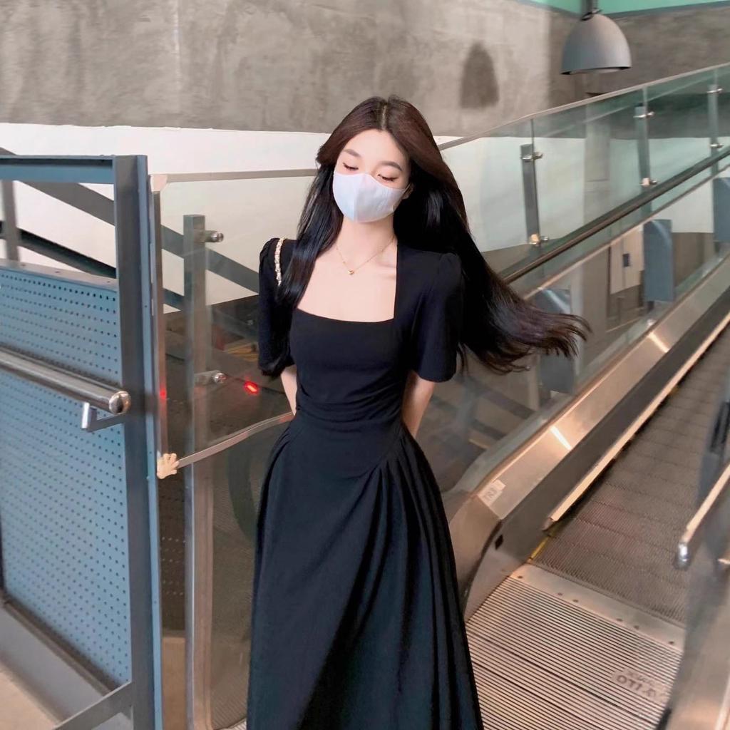 Square Collar Dress Niche Design Waist Temperament French High Sense Summer Women's Clothing Royal Sister Spice Girl