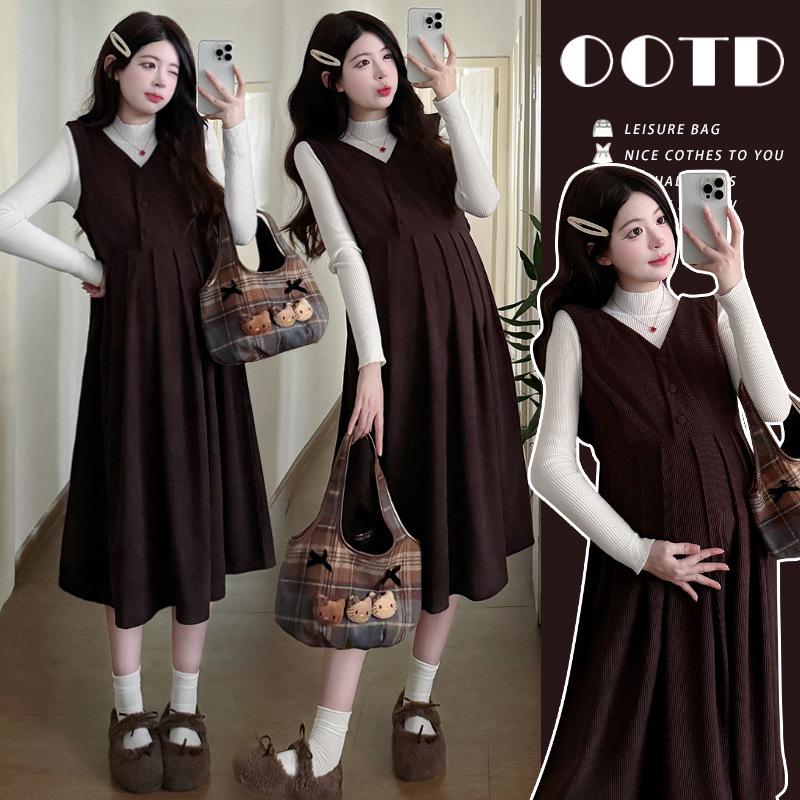 

Autumn Maternity Versatile Vest Dress Two-Piece Set M