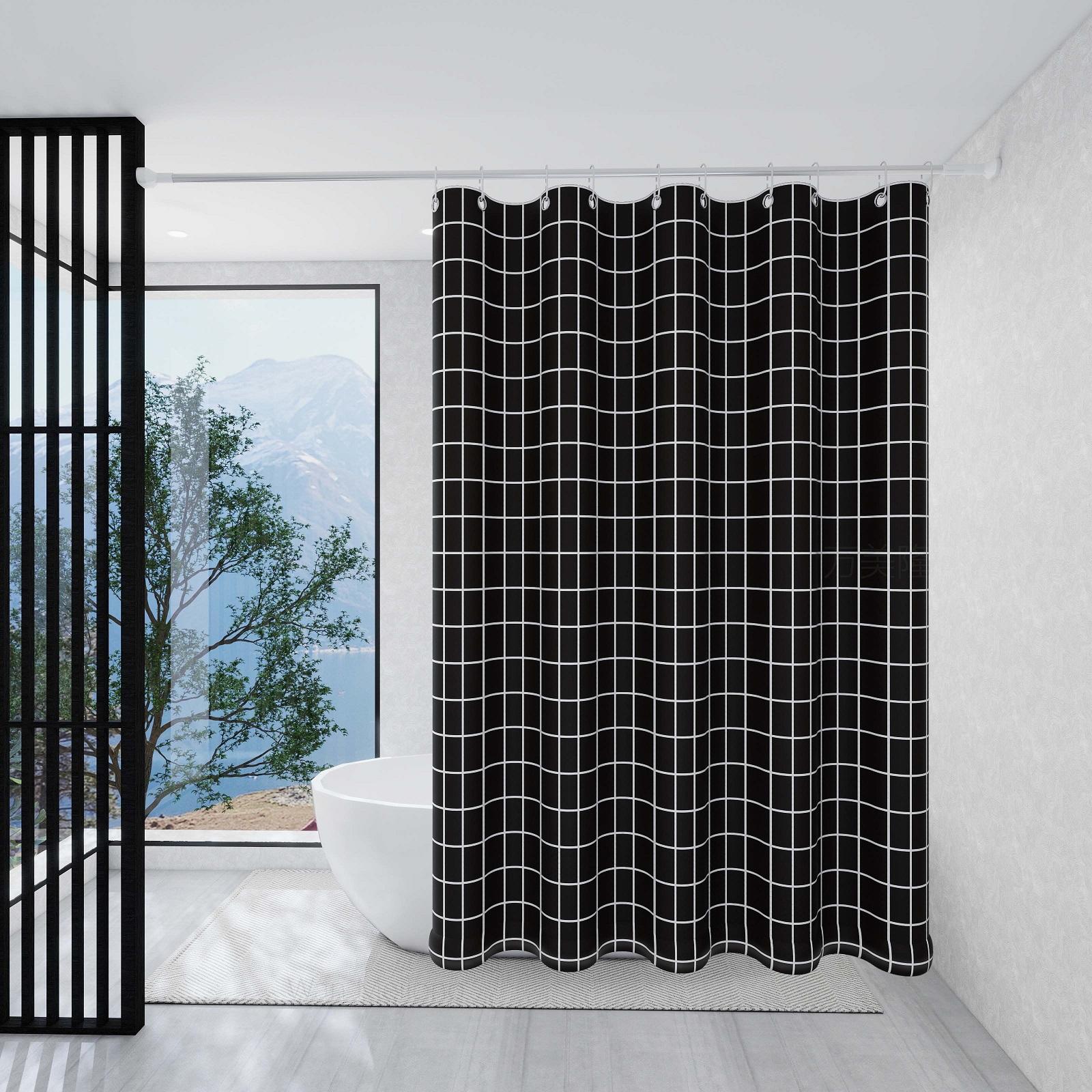

Modern Black And White Grid Shower Curtain Minimalist Bathroom Design Waterproof Bath Linen Geometric Pattern Decor W60H190(CM)-1 Pcs