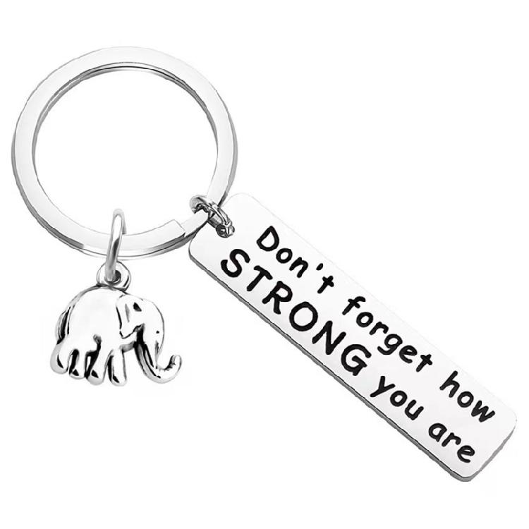 Metal Elephant Keychain Featuring Empowering Slogan Strength Wisdoms Symbol Inspirational Desk Decoration Items