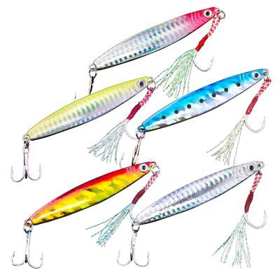 Orurudo Przynęty Wędkarskie Zestaw Jigów Metalowych, 30g x 7cm, Zestaw 5-częściowy z Haczykami Pomocniczymi, Jig Metalowy H, na Warasę, Żółtoogon, Seriolę i Pagrusza czerwonego