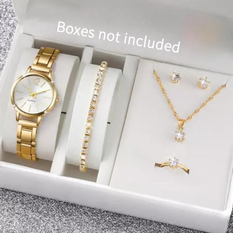 6 Piezas/Set Reloj de Mujer Reloj de Cuarzo Collar Pendientes Anillo Pulsera Conjunto de Joyería (Sin caja)