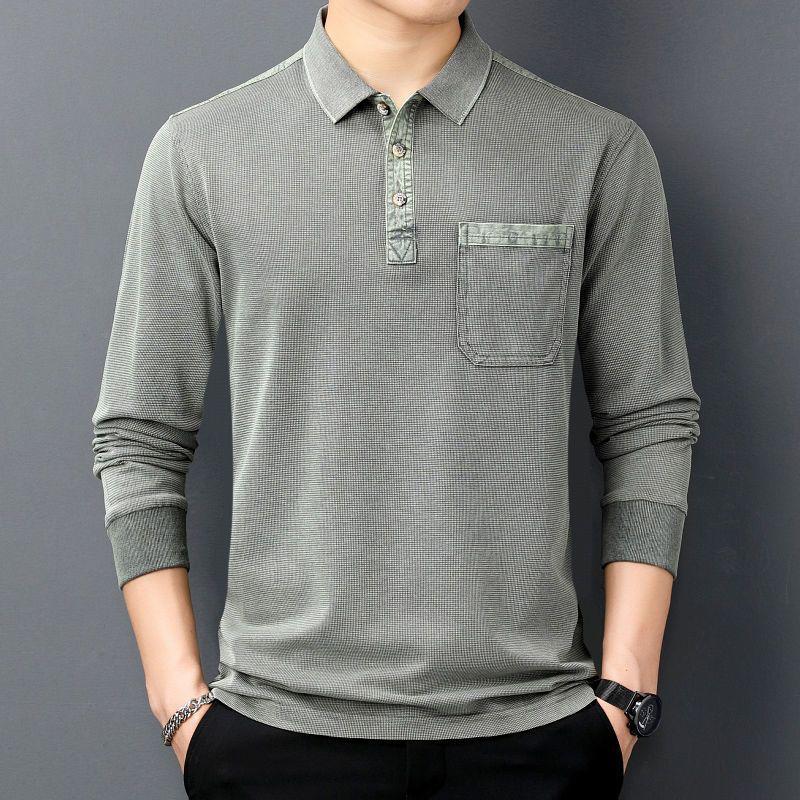 

Men s Long-Sleeve Turn-Down Collar Polo Shirt with Ribbed Cuffs and Pocket, Loose Fit 3XL (56) [Suitable for 180-200 Jin]