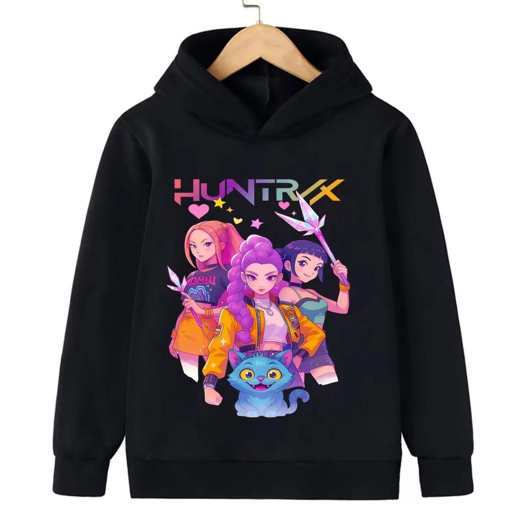 New autumn and winter fashion Demon Hunter anime children's hoodie, cute and beautiful girls, warm and comfortable, loose and versatile top