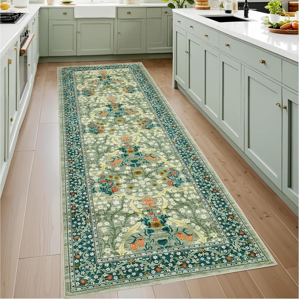 Runner Rug Corridor Floor Mat Dark Blue Plant Flower Carpet Bohemian Style Home Decoration Rugs Soft Machine Washable Carpets