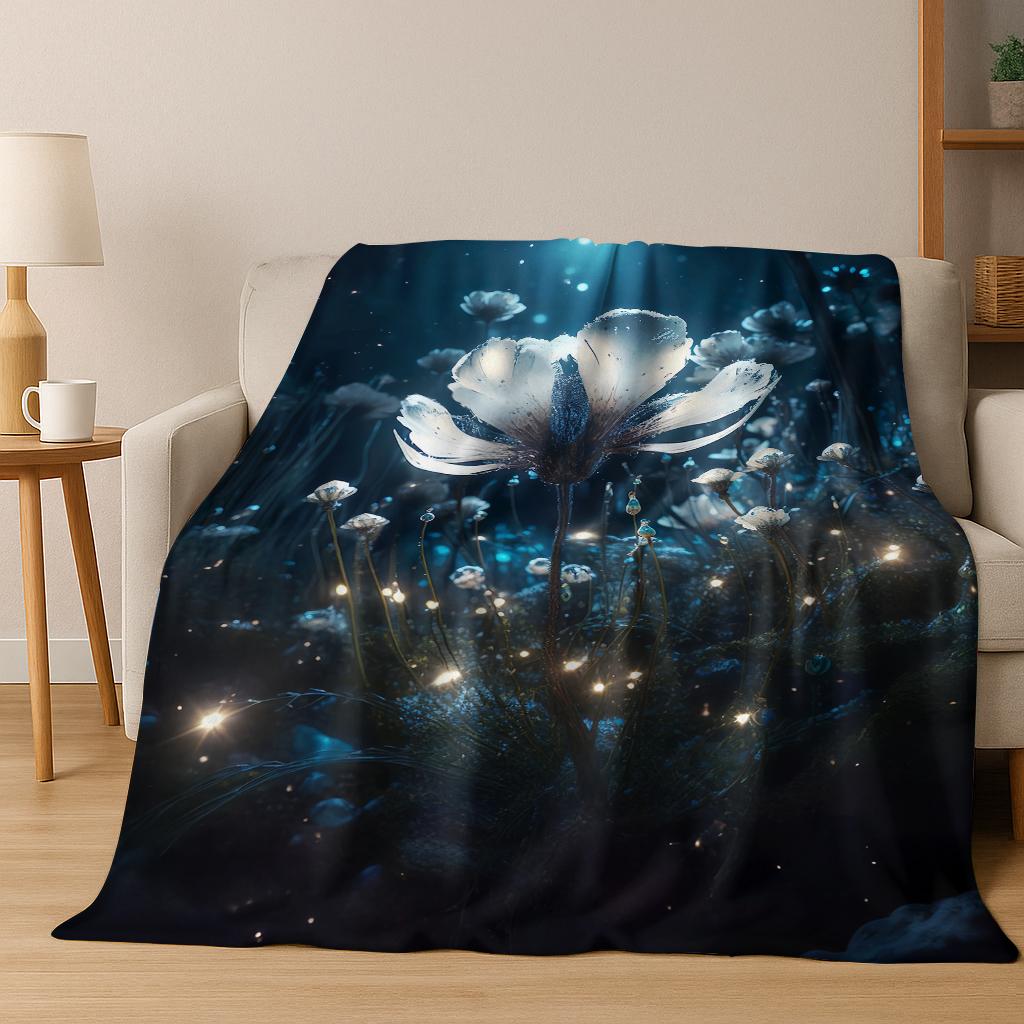 3D Exquisite Flower Pattern Flannel Blanket Soft Warm Blanket for Bedroom Room Living Room Bed Office Travel Camping Picnic Gift