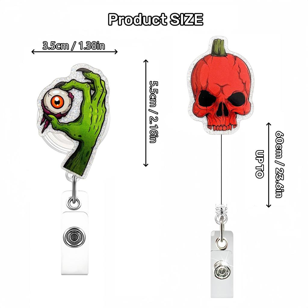 Glitter Acrylic Badge Holder Sturdy Ghost Id Card Holder Retractable Badge Reel Acrylic Pumpkin Badge Reel For Id Display Doctor
