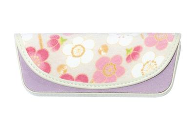 Uni Seni Futago Chirimen Japanese Pattern Eyeglass Case Plum (1207-5) [Semi-Hard] [Modern Blossom/Pink]