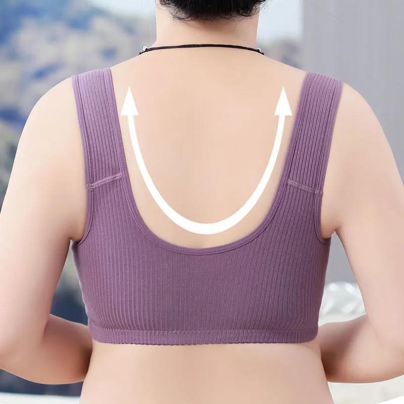Large Size Bra Without Steel Ring Cotton Middle-aged and Elderly People's Front Buckle Gather Underwear Women's Vest Style