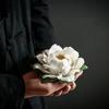 Ceramic White Peony Incense Burner Handmade Household Decor Incense Stick Holder Buddhist Incense Chinese Tea Ceremony Ornaments
