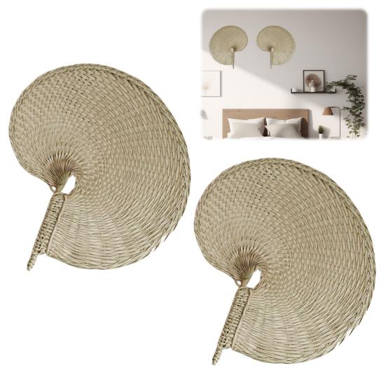 1/2Pcs Handmade Weaving Fan Chinese Style Natural Bamboo Raffia Hand Fan Woven Palm Leaf Summer Cooling Handheld Fan Wedding Party Decoration
