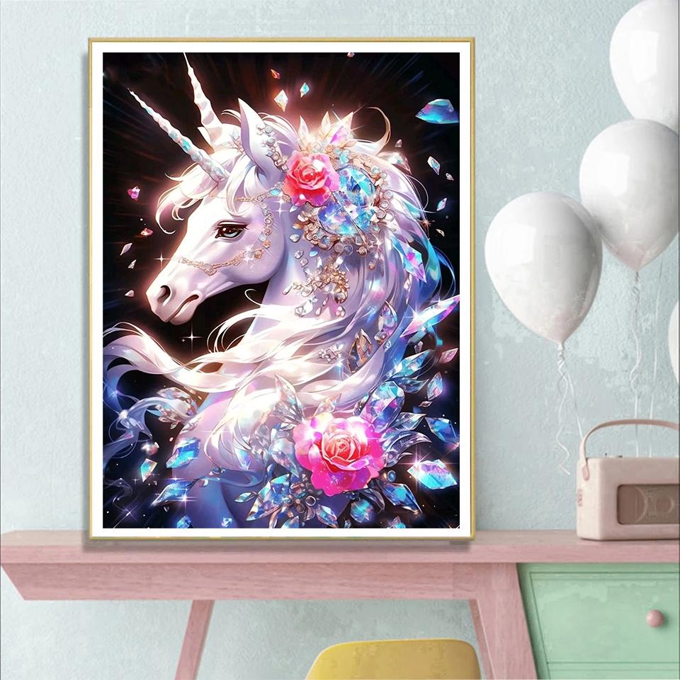 Diamond  Cross Embroidered Unicorn 5d Diy Diamond Full Round Square Jewelry Cross Stitch Embroidered Mosaic Home Decoration
