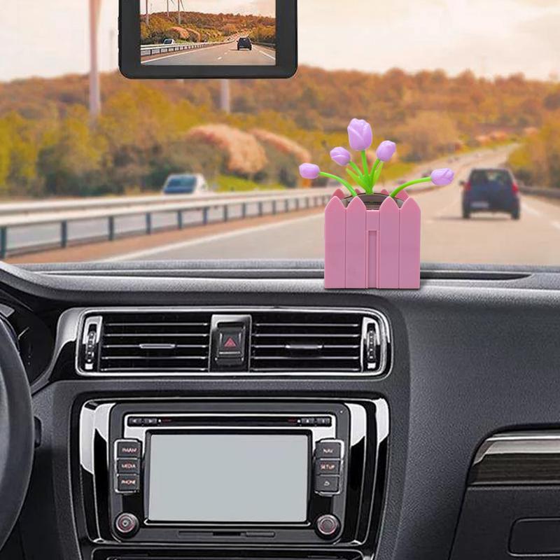 Flower Dashboard Bobblehead Solar Shaking Head Car Interior Decoration Flower In Pot Bobble Head Toy For Women Men Car Interior