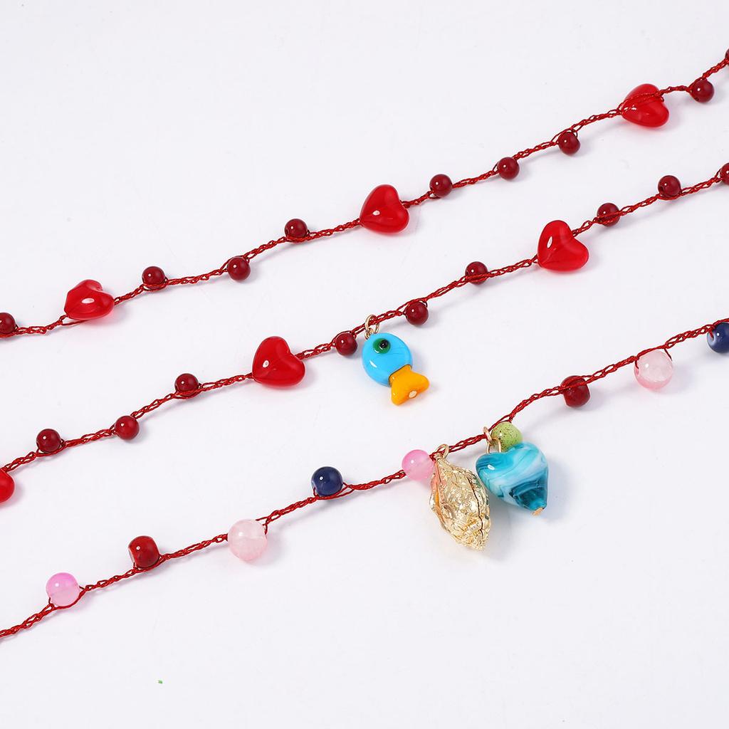Bohemian personality trend creative unique design sense 1 set heart shape pendant rope necklace