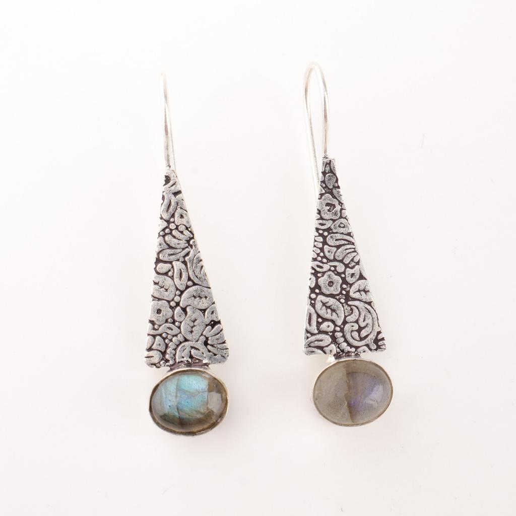 Natural Labradorite Gemstone 925 Sterling Silver Jewelry Handmade Earrings 1.9" EE-165-36