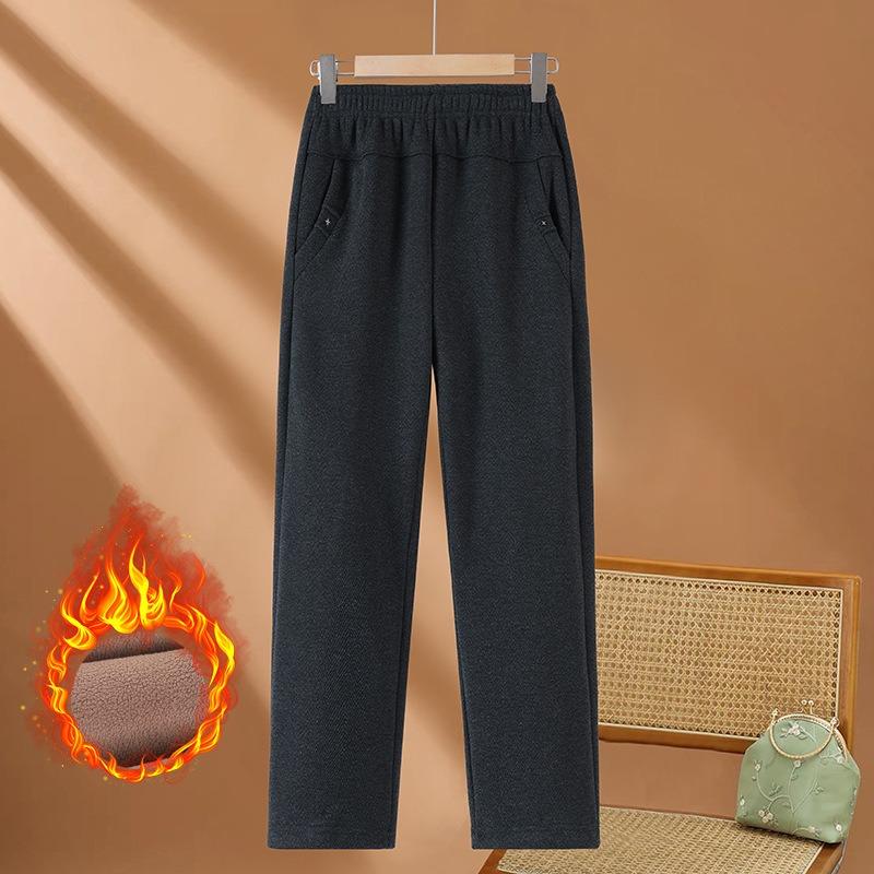 Mom's Autumn and Winter Woolen Warm Straight Pants Medium and Old Women's Clothing High Waist and Thin Straight Outer Trousers