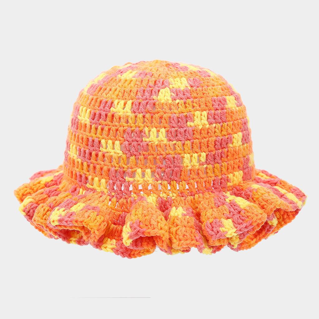 Korean Version Solid Color Cute Hat Autumn And Winter Hat Lace Up Woolen Hat Ruffle Edge Casual Knitted Fisherman Hat