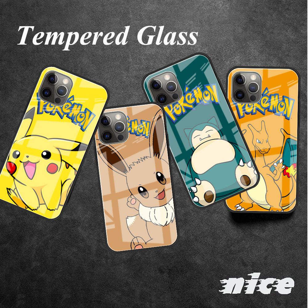 

Funny Pokemon Glass Case For Apple iPhone 11 14 13 Pro 12 7 8 Plus SE 2022 XR X XS Max 6 6S Tempered Phone Cover