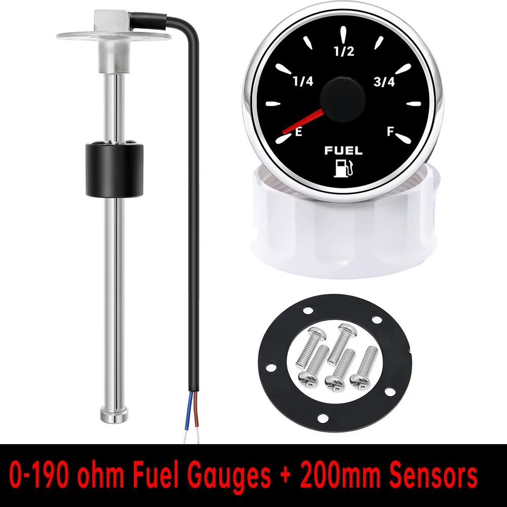 52mm Marine Boat Fuel Level Gauge 7-color Backlight Digital Pointer Fuel Gauge+100-500mm Fuel Level Sensor Digital Car Gauge