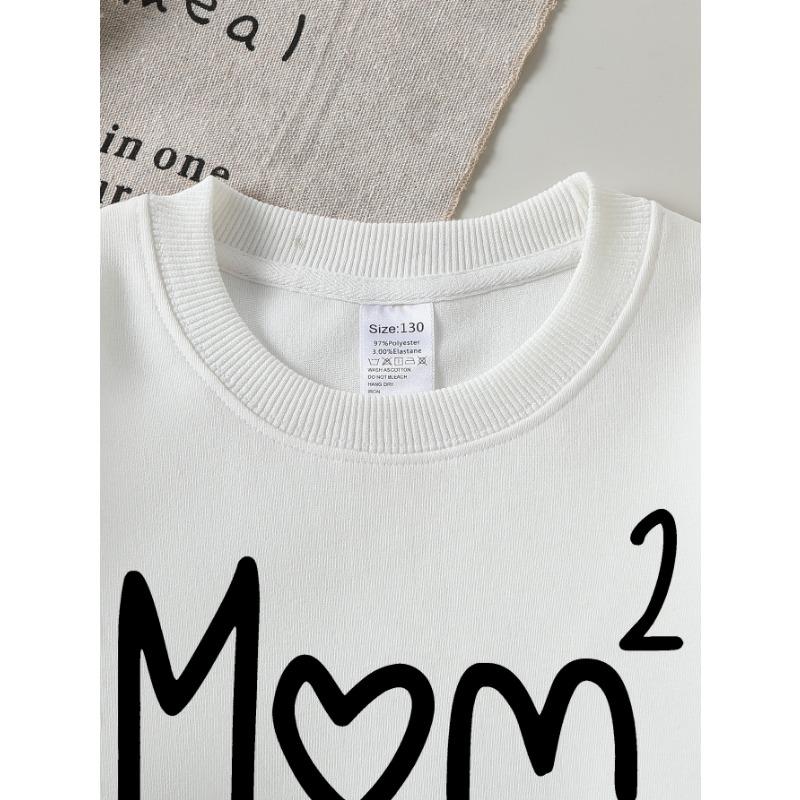 European Sizes Girls' Long-Sleeve Round Neck Sweatshirt "Mom Love" Print, Spring/Autumn, Casual, Daily & Sports.