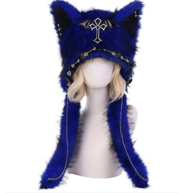 Plush Cat Ears Hat For Winter Warmth With Foldable Design For Punk Style Enthusiasts