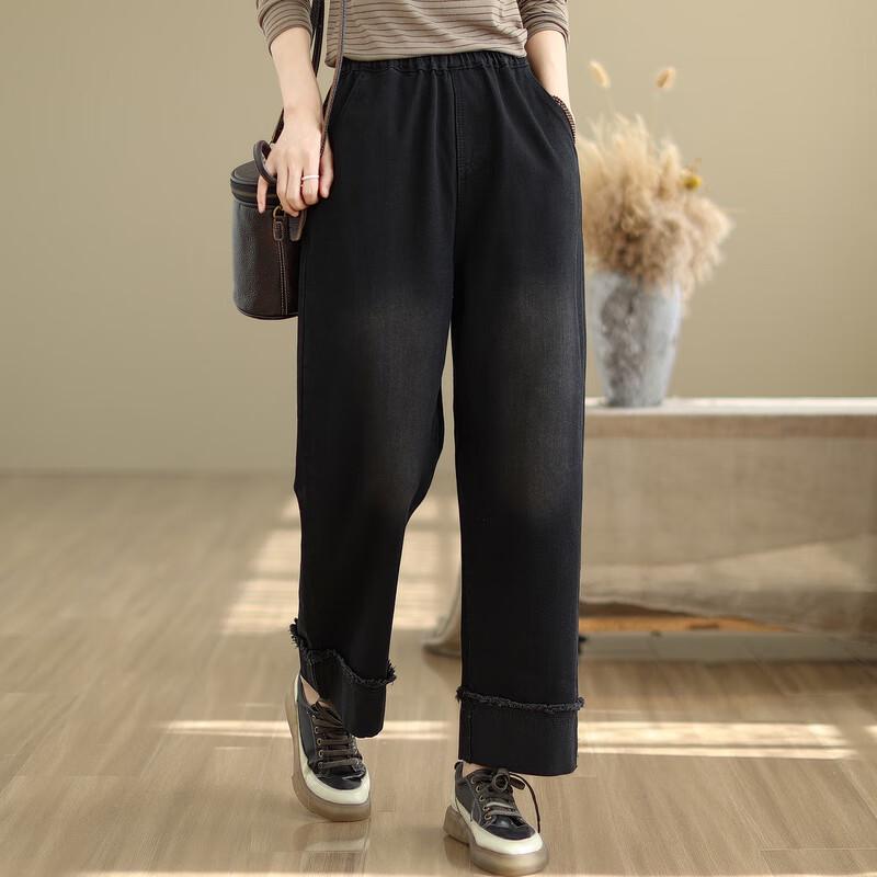 FENGXIAO Women's 2025 Summer High-Waist Straight-Leg Denim Pants