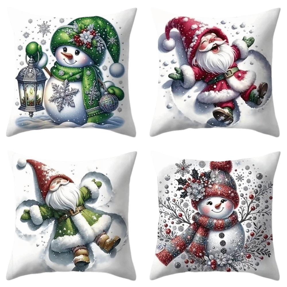 4PCS Tree Snowflake Christmas Pillow Covers Reindeer Xmas Pillowslip Bed Decoration