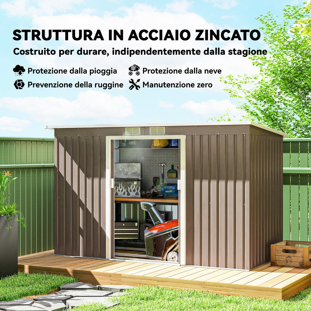4 X 9ft Metal Shed, with Foundation Shed - Brown