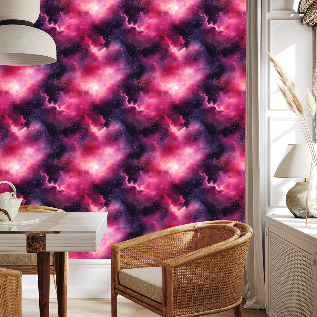 Watercolor Galaxy Wallpaper Purple, Plum and Powder Pink 50x1000