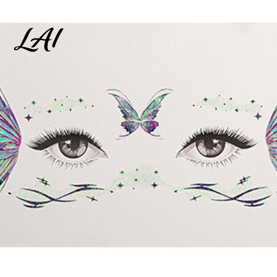 Eye Tail Stickers 5 Sheets Glitter Butterfly Stickers Temporary Face Tattoos for Kids Party Kids Cartoon Decals Festival Makeup Decor Easy Makeup