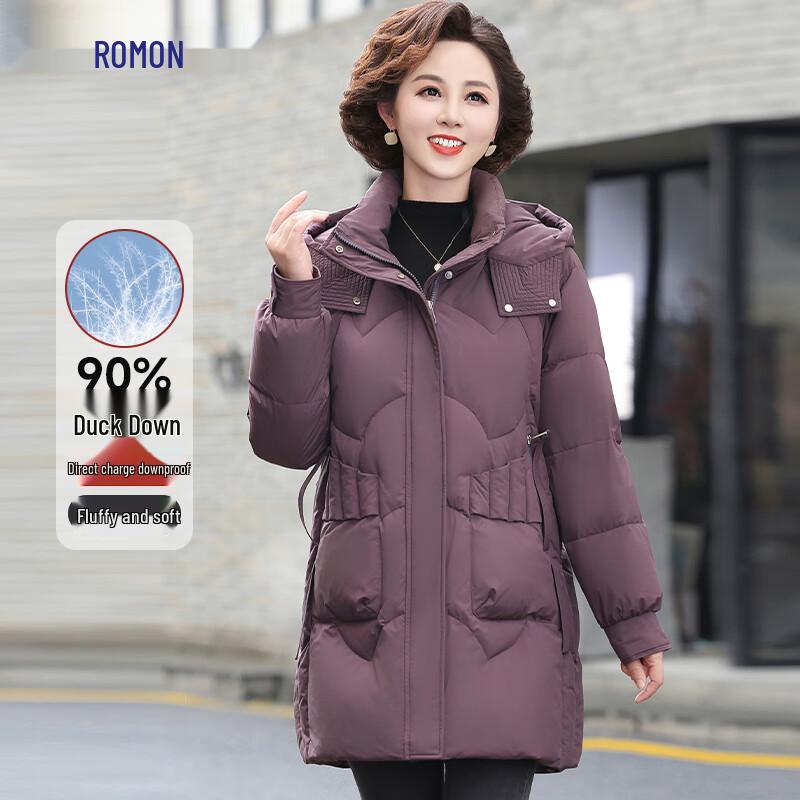 ROMON Women's Hooded Mid-Length 90% Duck Down Winter Coat