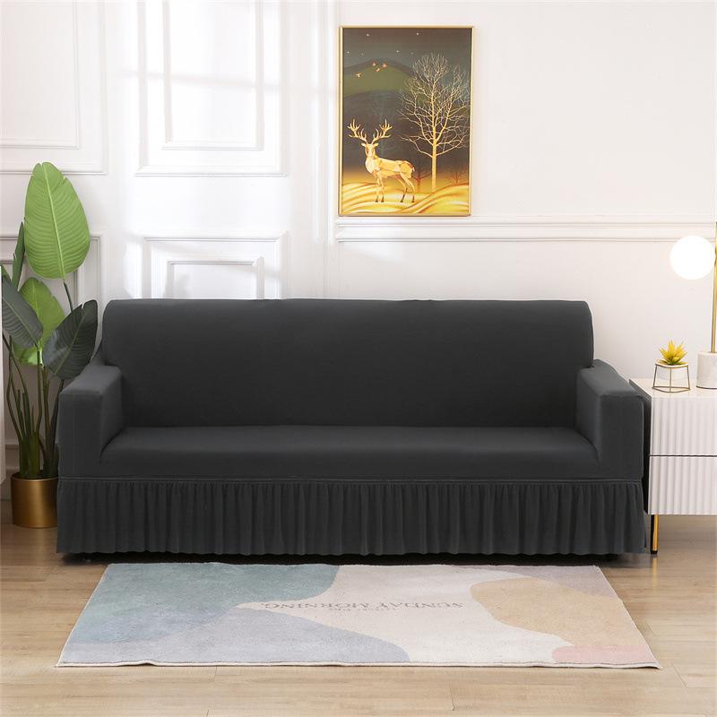 Elastic Hem Solid Color Sofa Cover - Simple Modern Design, All-Season Universal Fit