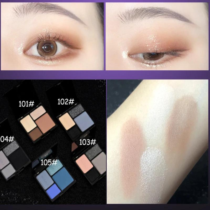 4 barvy Punk Smokey Matte Glitter Eyeshadow Dlouhotrvající třpytivé oční stíny Paletka make-upu Cool Toned Black Blue Eye Pigment