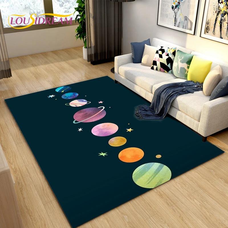 Cartoon Universe Starry Sky Planet Area Rug,Carpet Rug for Living Room Children's Bedroom,Kids Play Game Floor Mat,Anti-slip Mat