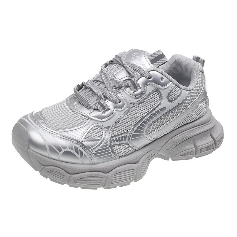 Hong Kong Style Platform Mesh Dad Shoes Women's Ins Tide 2025 New Retro Lace-up Casual Height-increasing Sports Shoes Women