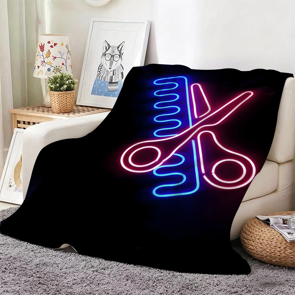 Artistic Pattern B-BarberS ShopS SignS Throw Lightweight 240g Flannel Blanket Soft Skin-friendly for Summer Cooling